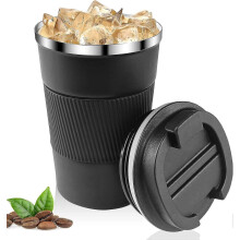 Mug isotherme 2026 380 ml noir, mug réutilisable en acier inoxydable 304 avec couvercle