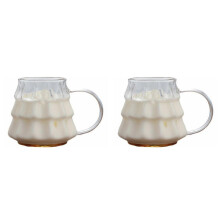 2026 2x Transparente Kaffeetasse mit Henkel, Weihnachtsbaum-Motiv, Milch-Frühstücksglas, Küchenbecher