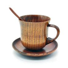 Ensemble de 3 pièces en bois (tasse, soucoupe et cuillère) 2026, accessoires pour café et thé, marron