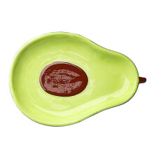 Assiette à salade en forme d'avocat, plat à dessert, plat de rangement pour fruits, assiette en céramique verte (16,5 cm)