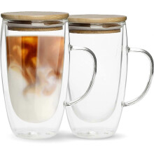 2026 JUSCH Double Walled Glass Coffee Mugs Coffee Mugs Bamboo Lid , Clear Glass Cups Tea Latte Esp