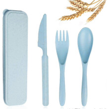 2026 Reusable Travel Set Case, Blue Wheat Straw Knife Fork Spoons BPA Free Cutlery Kids Adults as Tr