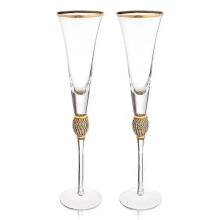 2026 Coffret de 2 verres à vin à bordure dorée et cristal, flûtes à pied longues serties de diamants, verres à cocktail, cadeaux B