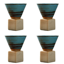 2026 4X Retro Keramik-Kaffeetasse – Grobkeramik-Teetasse, Latte-Art-Becher, Heim & Büro B-Linie blau