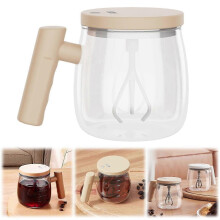 Selbstmischender Kaffeebecher, auslaufsicher, ideal für Reisen, Tee und andere Getränke, kompatibel mit USB-Ladefunktion, Beige (Modelljahr 2026)