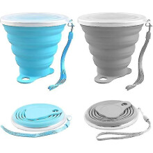 2026 Lot de 2 gobelets de voyage pliables en silicone, tasse à café sans BPA avec couvercle en plastique, gobelet en silicone