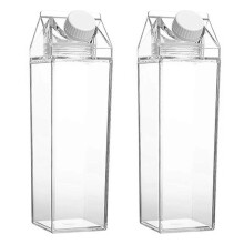 2026 Lot de 2 gobelets carrés transparents en plastique pour lait ou eau, parfaits pour le camping et les activités de plein air.