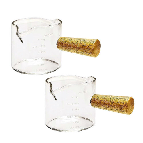 2026 2Pcs Double Spouts Espresso with Wood Handle for Milk Coffee, 75 Ml