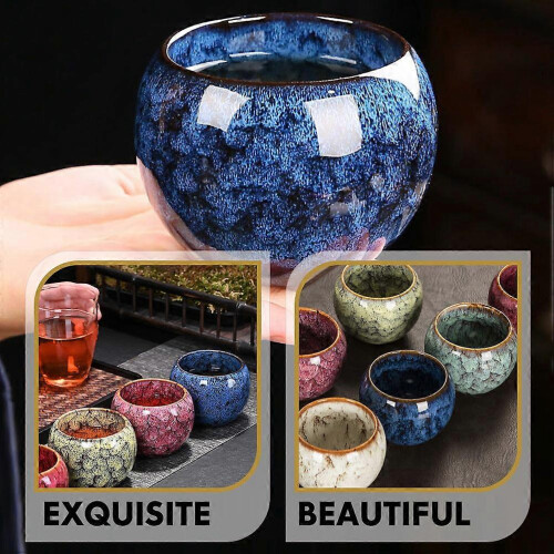 2026 Household Ceramic Tea Cup for Drinking 2Pcs Blue Tea Cups 7.7X7.7X6CM 2