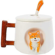 Tasse en céramique Shiba Inu 2026 Pxcl avec couvercle et cuillère, idéale pour les familles et les couples (café/thé).