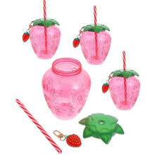 2026 Lot de 4 jolis gobelets à boire à la fraise, gobelets portables pour thé au lait pour étudiants