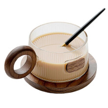 2026 Coffee Cup Set Glass Tea Cup Spoon Wood Coaster Simple Household Milk Tea Cup Glass Water Cup