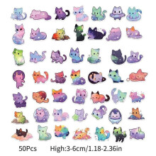 (50pcs)50pcs Colorful Starry Sky Cat Graffiti Stickers Guitar Notebook Decoration Trunk