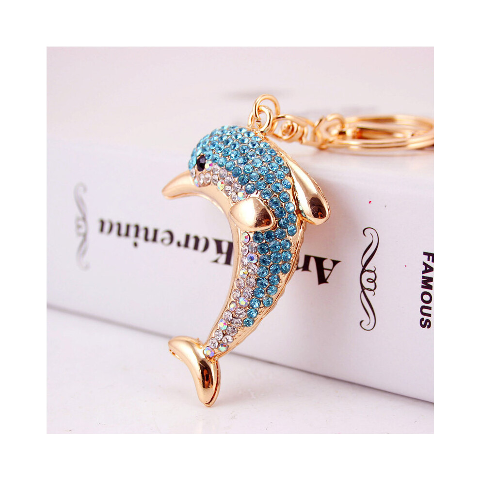 (Blue)Portachiavi Delfino Moda Oceano Delicato Strass Donna Borsa Ciondolo Accessorio-image