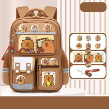(khaki,L)Sanrio Capybara Backpack Waterproof Multiple Compartment With Pendant Reflection