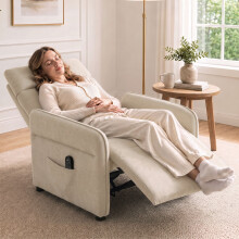 HOMCOM Recliner Armchair, Manual Recliner Chair, Massage & Heat, Beige