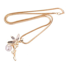 Colar de asa de anjo cristal incrustado suéter corrente gota pingente joia presente
