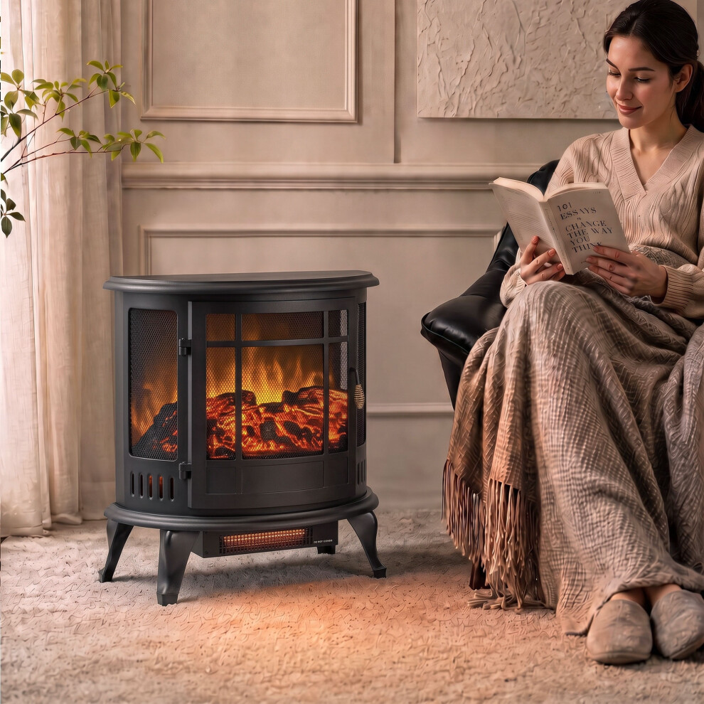 Homcom Black Electric Fireplace Stove With Realistic Flame, Fire Place, - Image 8