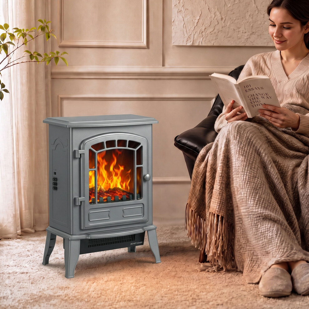 Homcom Unisex Grey Freestanding Electric Fireplace Stove With Led Flame, 2000W, | : Medium - Image 6