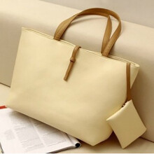(Beige)Women Shopping Style Lady Shoulder Bag Totes Faux Leather Messenger Handbag