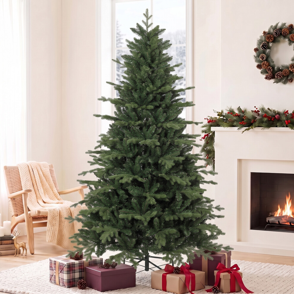 Homcom 7 Ft Artificial Christmas Tree With Metal Base, Hinged Branches, Green - Image 3