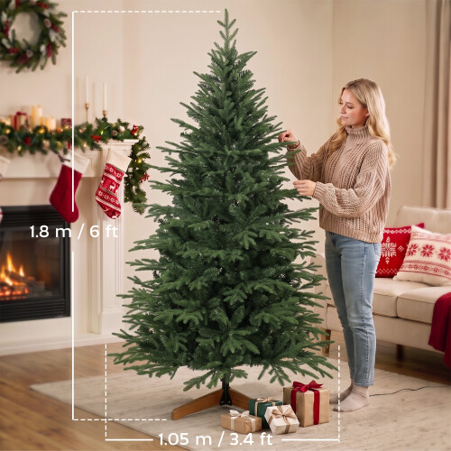 Homcom HOMCOM 180 cm Artificial Christmas Tree Solid Pine Wood Stand, Green 2