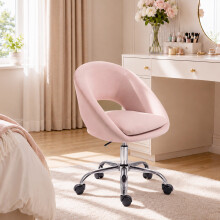 HOMCOM Velvet Desk Chair with Height-Adjustable, Wheels, Pink