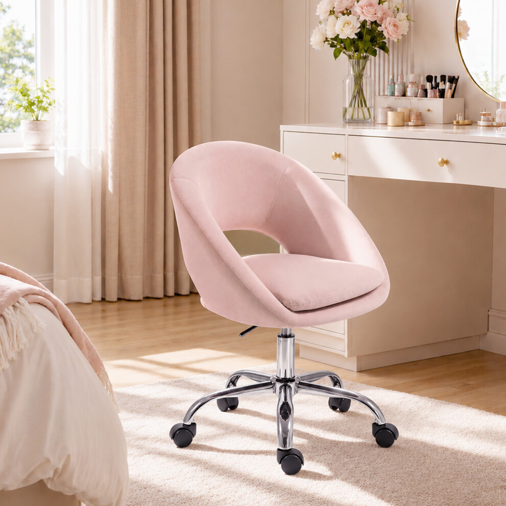 HOMCOM Velvet Desk Chair with Height-Adjustable, Wheels, Pink - Image 5