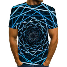 (BlueStripe,L)Funny Hypnosis 3d Tshirt Men Women Colorful Print Casual Short Tops Sleeve