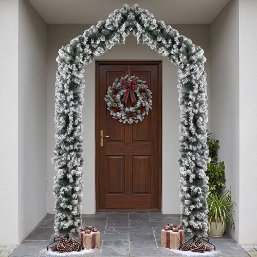 Homcom HOMCOM 9ft Flocked Snow Christmas Tree Arch with 1400 Branch Tips, Green