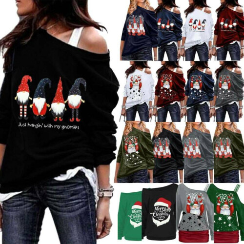(Navy Blue Four,XL)Damen Weihnachtspullover Pulli lockeres Sweatshirt Damen Weihnachtskleid Tops Bluse 1