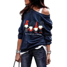 (Navy Blue Four,L)Womens Christmas Jumper Pullover Loose Sweatshirt Ladies Xmas Dress Tops Blouse