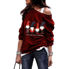 (Wine Red Four,3XL)Womens Christmas Jumper Pullover Loose Sweatshirt Ladies Xmas Dress Tops Blouse
