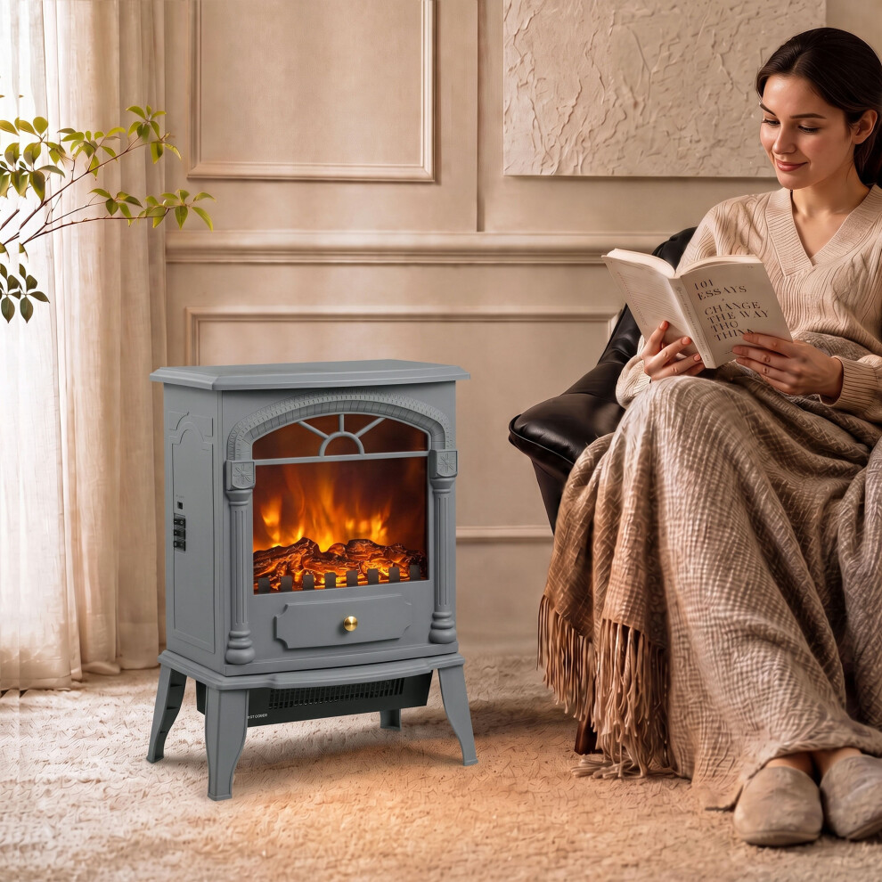 Homcom Unisex Grey Freestanding Portable Fireplace With Adjustable Thermostat, Medium - Image 8