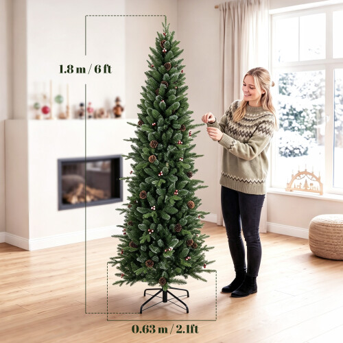Homcom HOMCOM Slim Gracious Pine Xmas Tree with 688 Branch Tips, Green 2