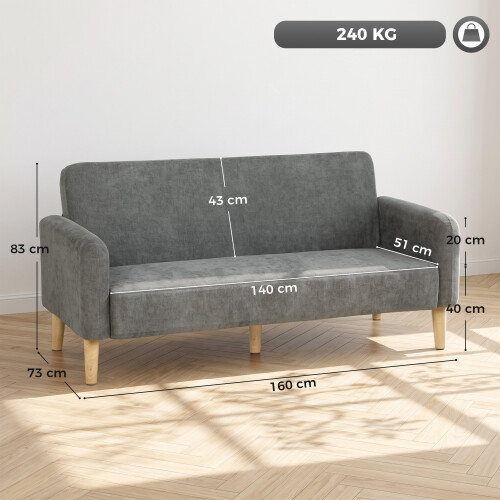 Homcom HOMCOM 2 Seater Sofa, Velvet Small Couch with Plush Backrest, Grey 2