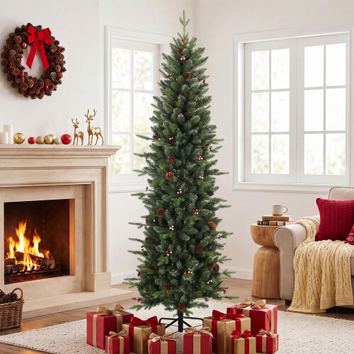Homcom HOMCOM Slim Gracious Pine Xmas Tree with 904 Branch Tips, Green 1