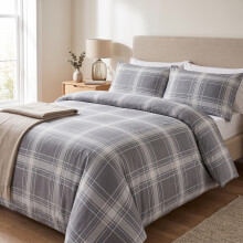 (Aspire Single Bed, Grey Check) Duvet Cover Set with 2 Pillowcases 200 Thread Count Brushed Microfiber Quilt Cover