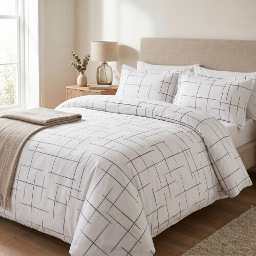 (Aspire Single Bed, Tile Pattern/Line) Duvet Cover Set with 2 Pillowcases 200 Thread Count Brushed Microfiber Quilt Cover