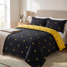 (Aspire S.King Bed, Black Yellow Dotted) Duvet Cover Set with 2 Pillowcases 200 Thread Count Brushed Microfiber Quilt Cover