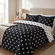 (Aspire Single Bed, Black white Dotted) Duvet Cover Set with 2 Pillowcases 200 Thread Count Brushed Microfiber Quilt Cover