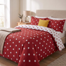 (Aspire Double Bed, Red White Dotted) Duvet Cover Set with 2 Pillowcases 200 Thread Count Brushed Microfiber Quilt Cover