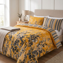 (Aspire Single Bed, Ochre Blossom) Duvet Cover Set with 2 Pillowcases 200 Thread Count Brushed Microfiber Quilt Cover