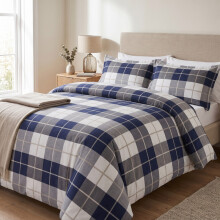 (Aspire King Bed, Navy Check) Duvet Cover Set with 2 Pillowcases 200 Thread Count Brushed Microfiber Quilt Cover