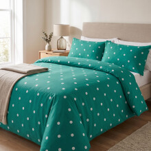 (Aspire King Bed, Green White Dotted) Duvet Cover Set with 2 Pillowcases 200 Thread Count Brushed Microfiber Quilt Cover