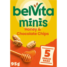 Belvita Minis, Honey & Chocolate Chips, 5 Snack Bags, 95 g (Pack of 1)