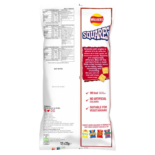 Walkers Walkers Squares Flavour Potato Snacks 12 x 22g 1