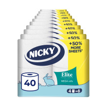 Nicky Elite, 40 Mega Rolls of Toilet Tissue, 3-Ply