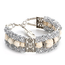 Pulseira branca turquesa miçangas aço fio laço enfeites decorativos femininos