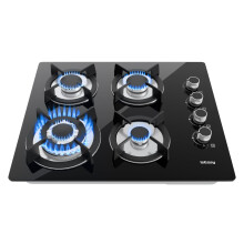 Gas Hob 4 Burners - Glass Hob Black Plug in NG/LPG Gas Hob, 7800W 4 Cooking Area